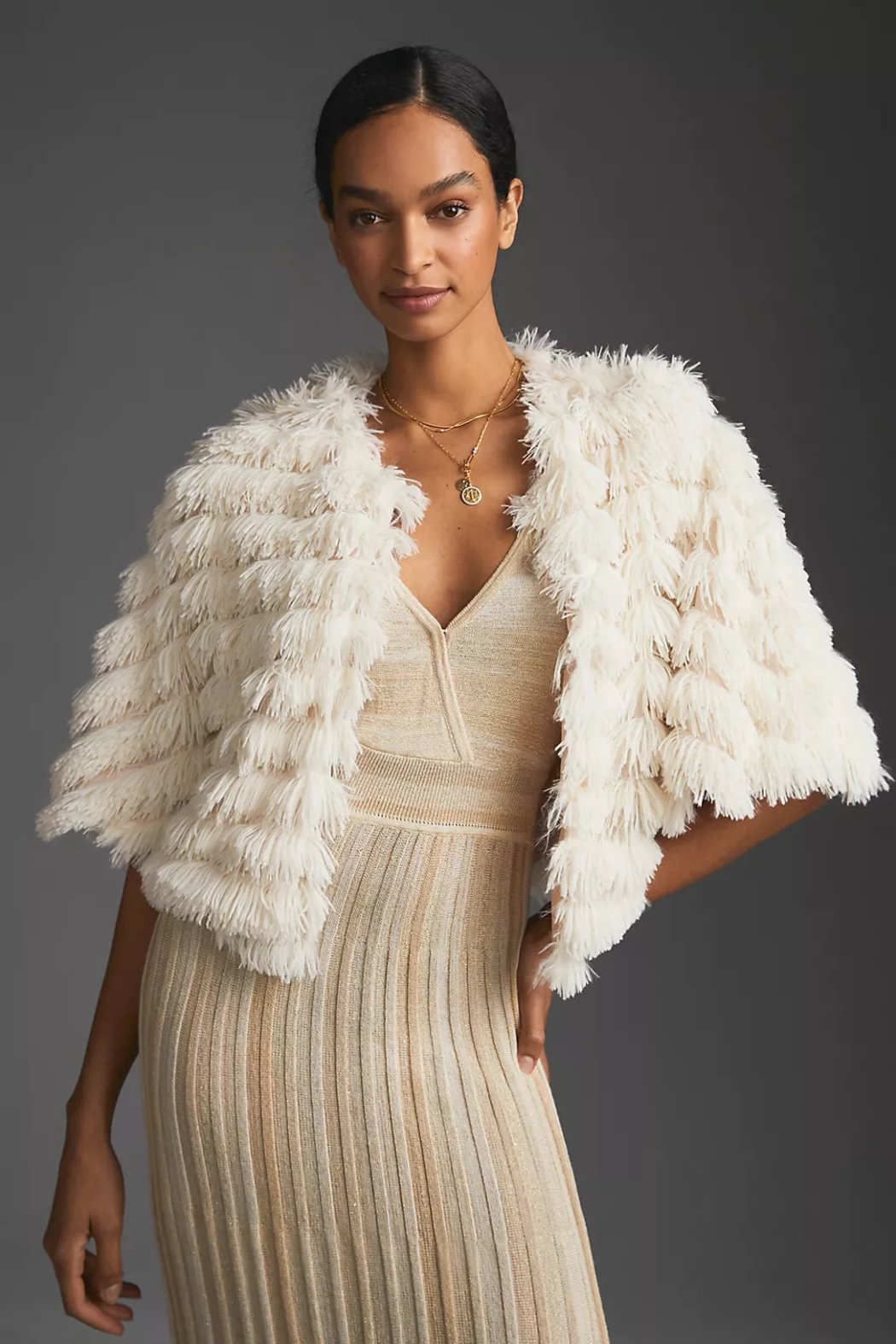 Faux Fur Tasseled Capelet