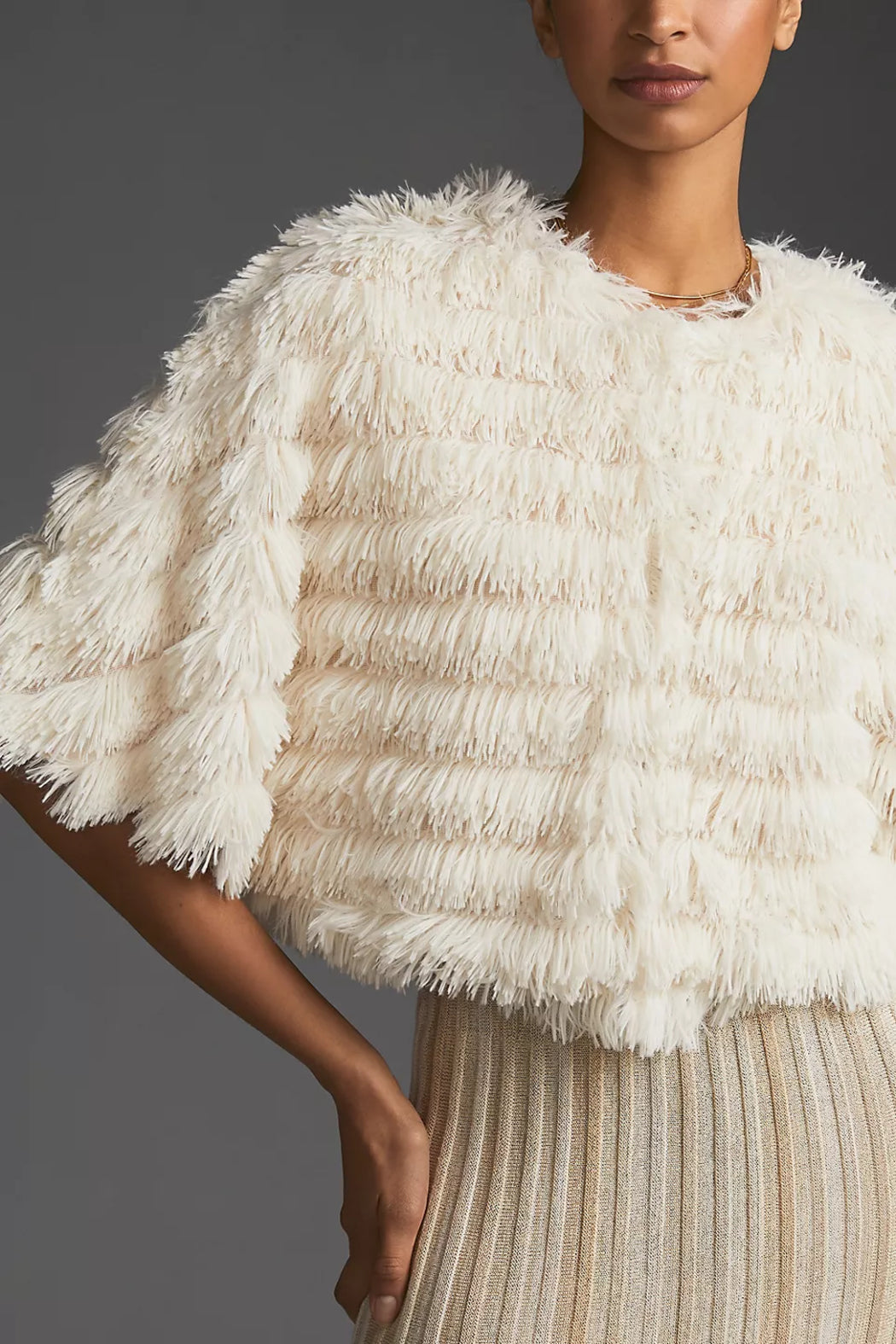 Faux Fur Tasseled Capelet