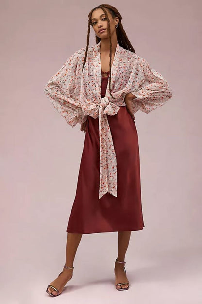 Floral Tie-Front Kimono