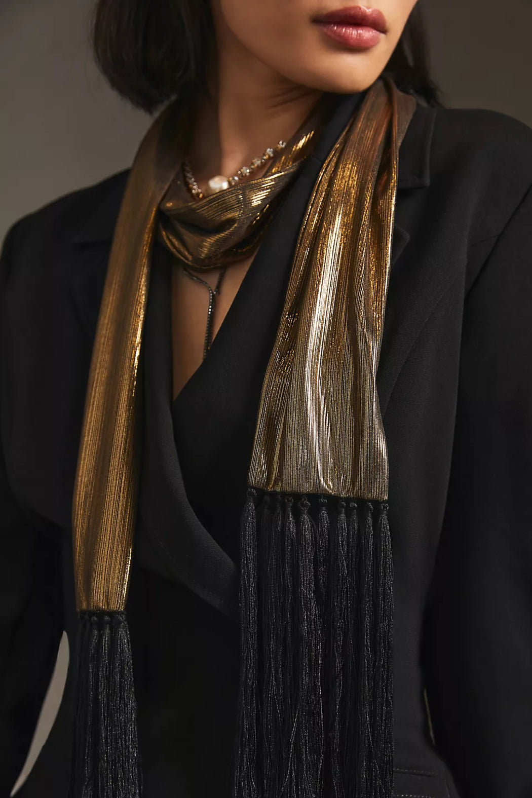Hand Stitched Skinny Tassels Scarf