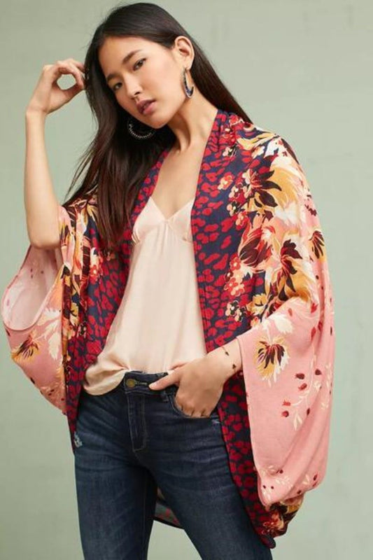 Mixed Floral Printed Kimono