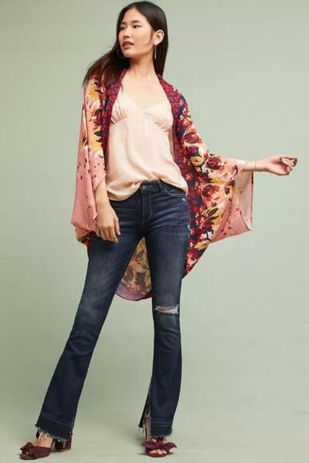 Mixed Floral Printed Kimono