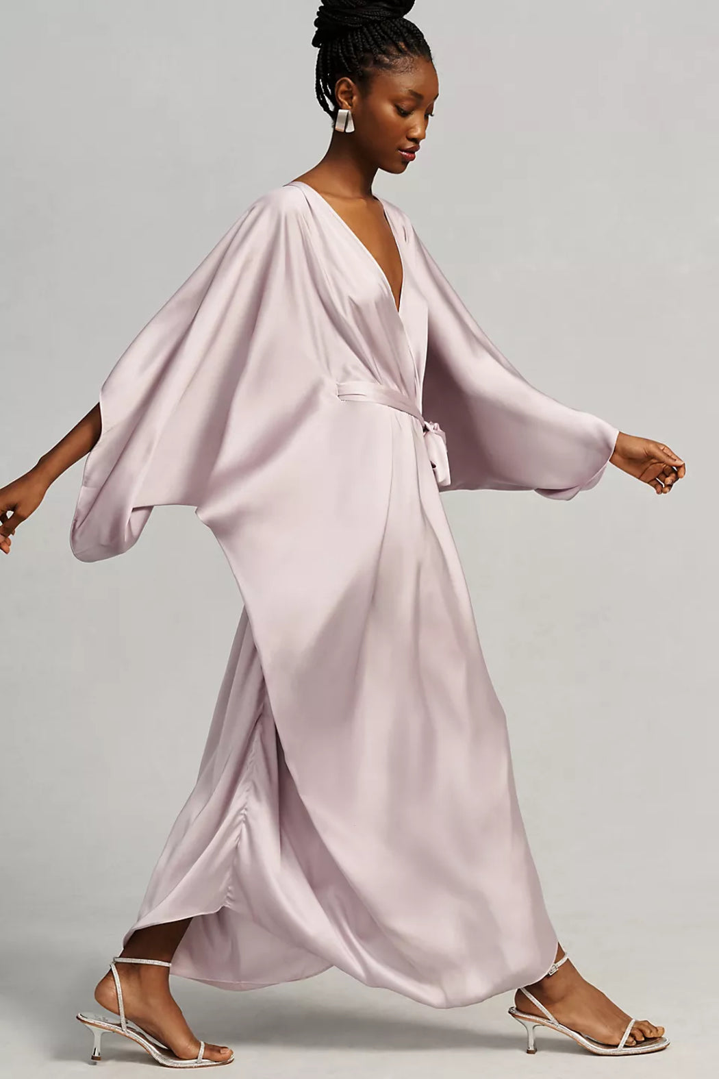 Satin Tie-Front Maxi Kaftan
