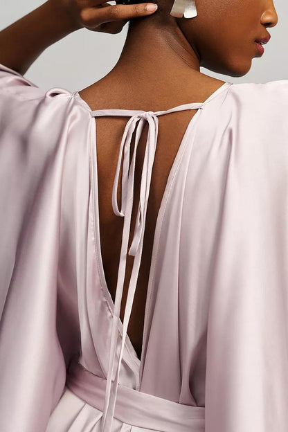 Satin Tie-Front Maxi Kaftan