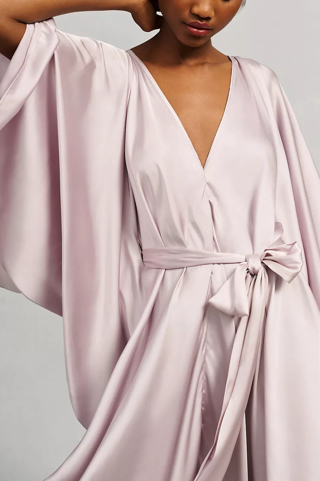 Satin Tie-Front Maxi Kaftan