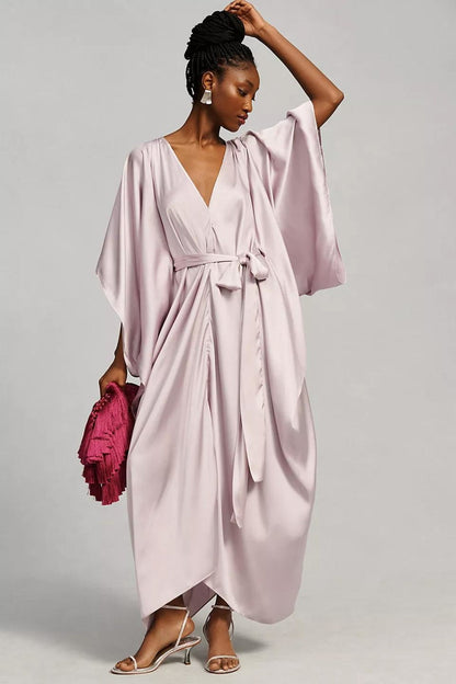Satin Tie-Front Maxi Kaftan