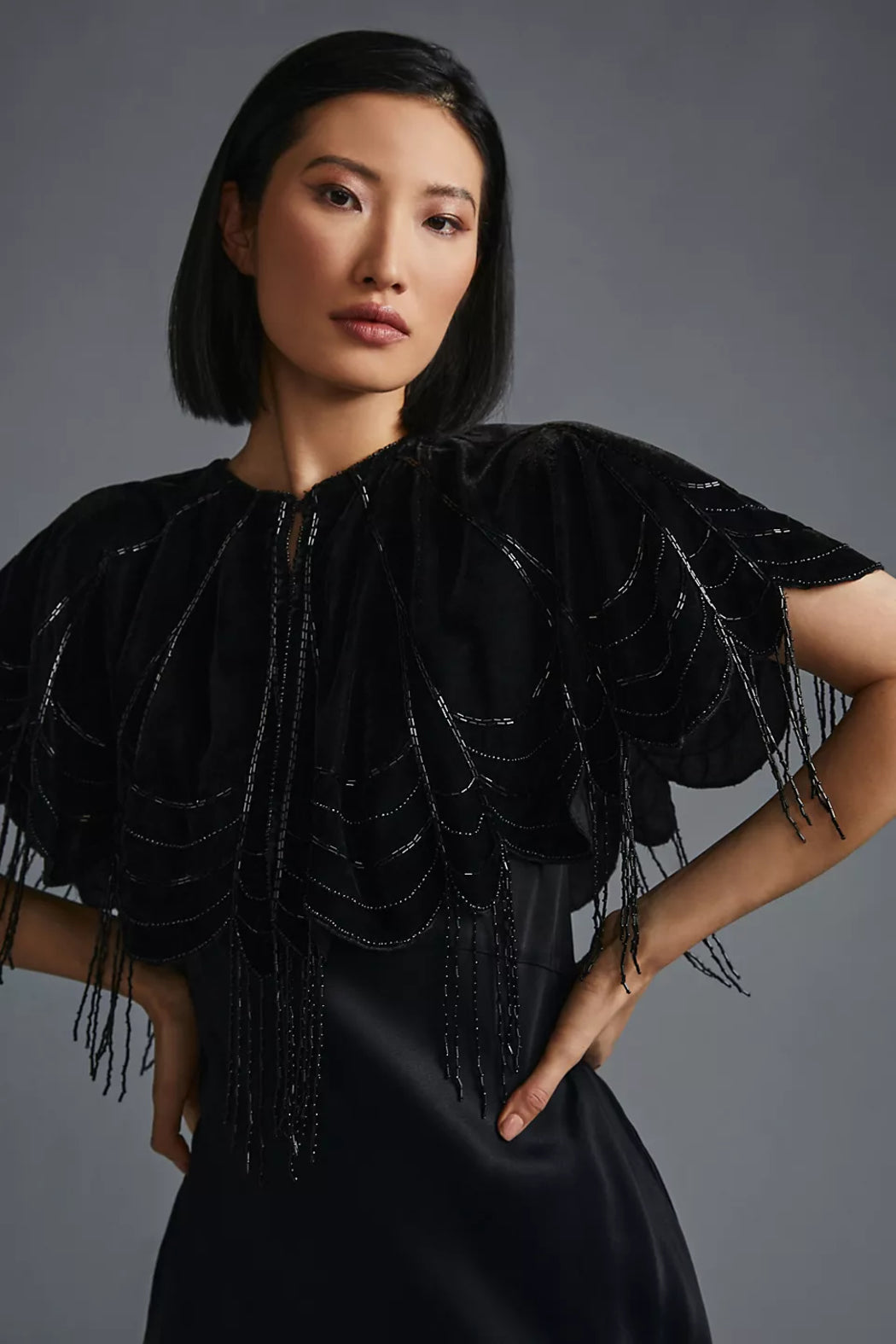 Scallops Embellished Velvet Cape