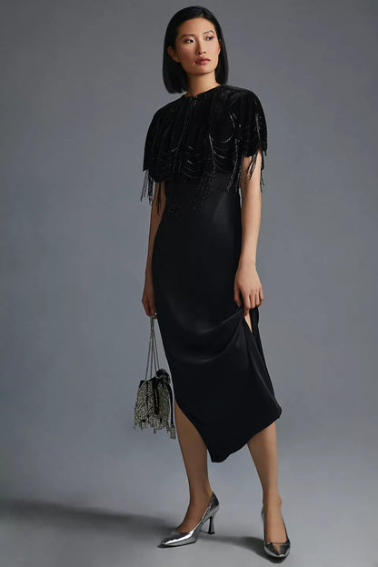 Scallops Embellished Velvet Cape