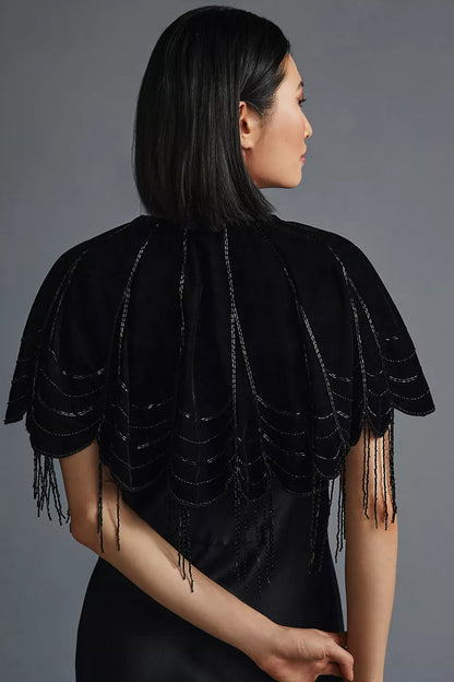 Scallops Embellished Velvet Cape