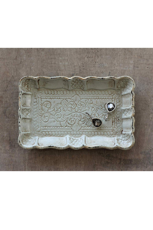 AQUA WOOD TRAY W SCALLOPED EDGE