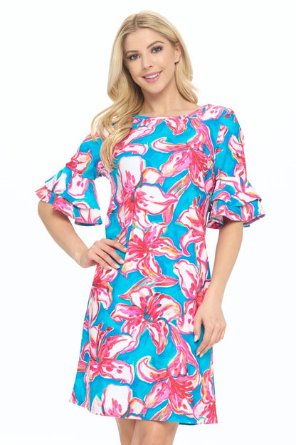 Floral Ruffle Sleeve Dress