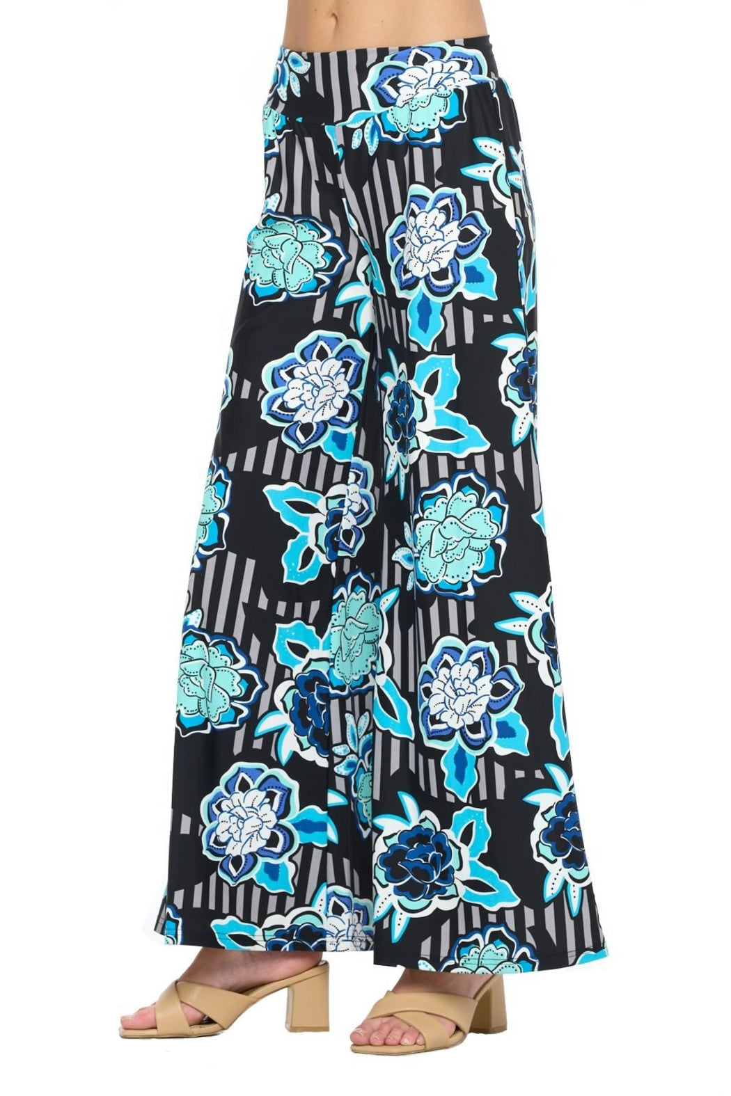Floral Stripe Wide Leg Pants