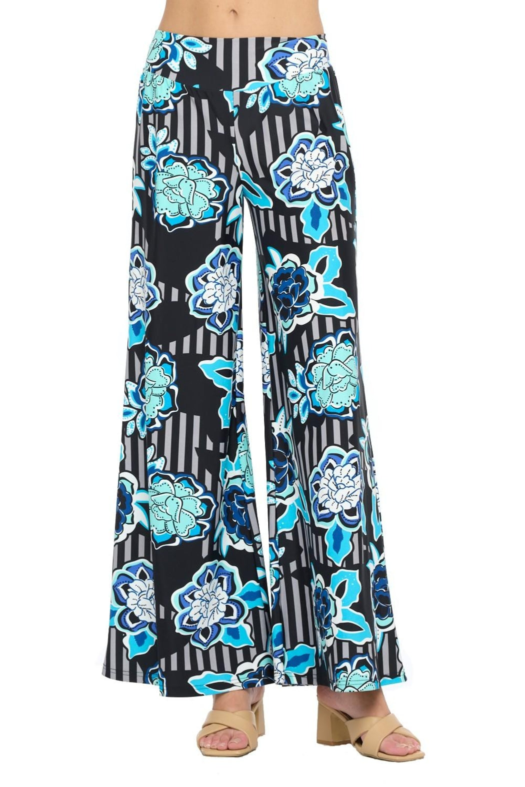 Floral Stripe Wide Leg Pants
