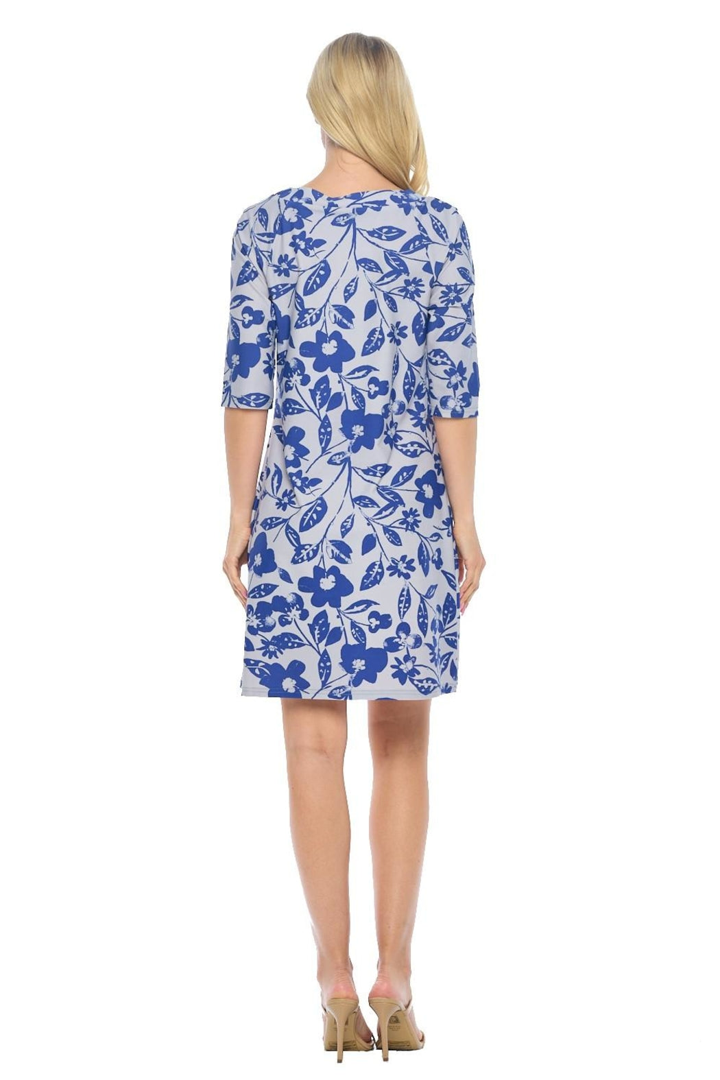 Grey Floral Keyhole Dress
