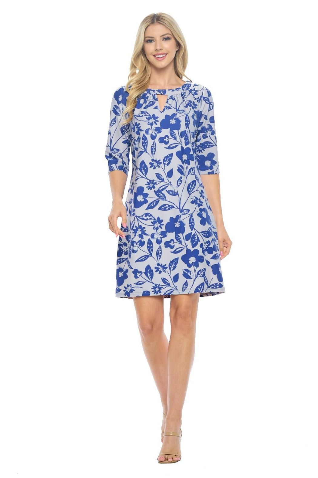 Grey Floral Keyhole Dress