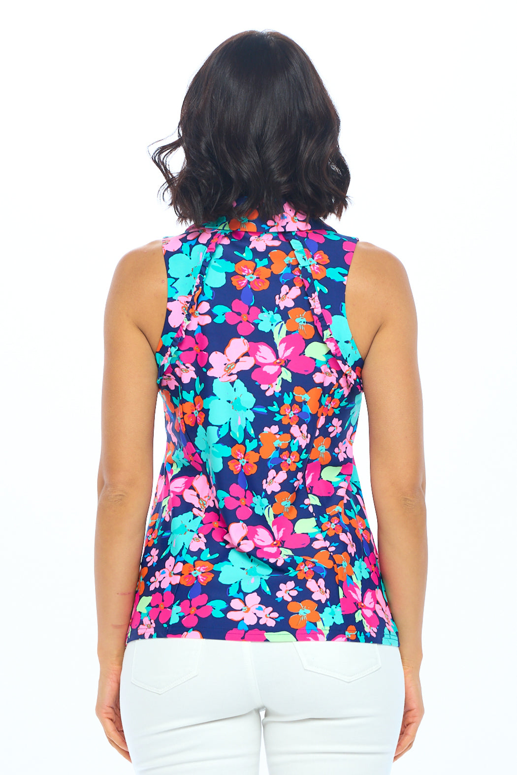 Navy Floral Polo Top