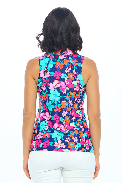 Navy Floral Polo Top