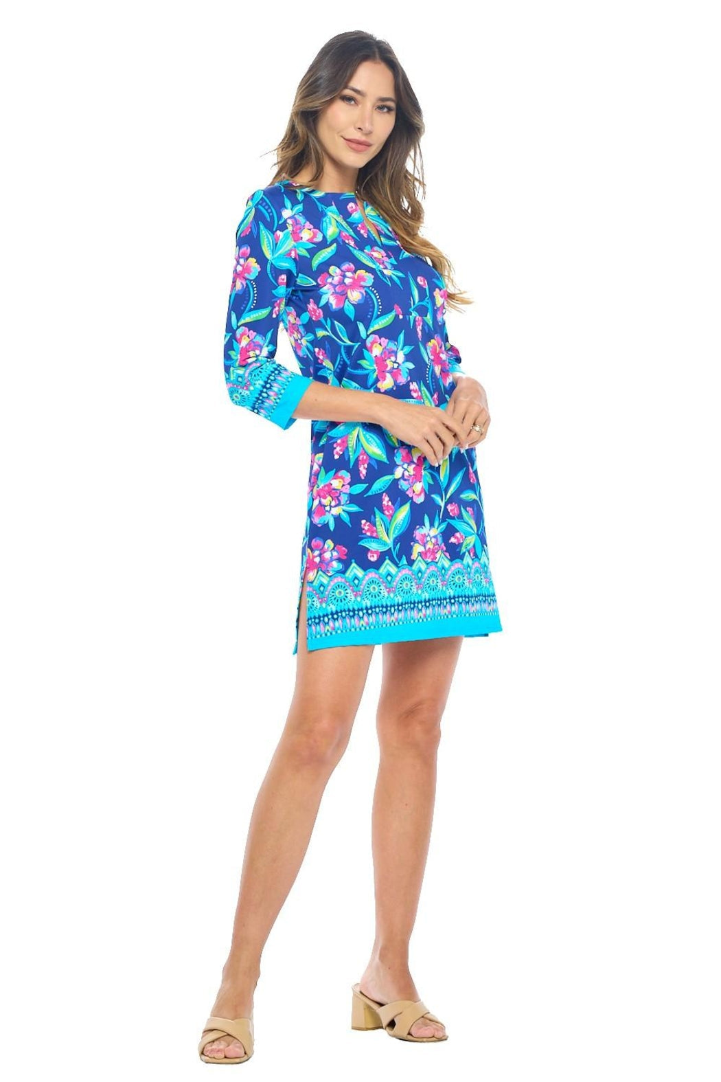 Navy Quarter Sleeve Shift Dress
