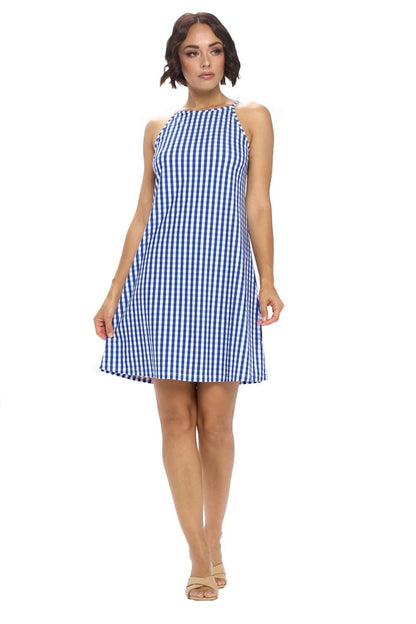 Royal Plaid Halter Dress