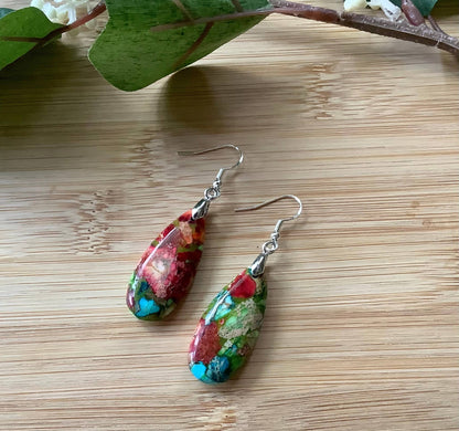 Earrings, dangle earrings, stone earrings: Colourful
