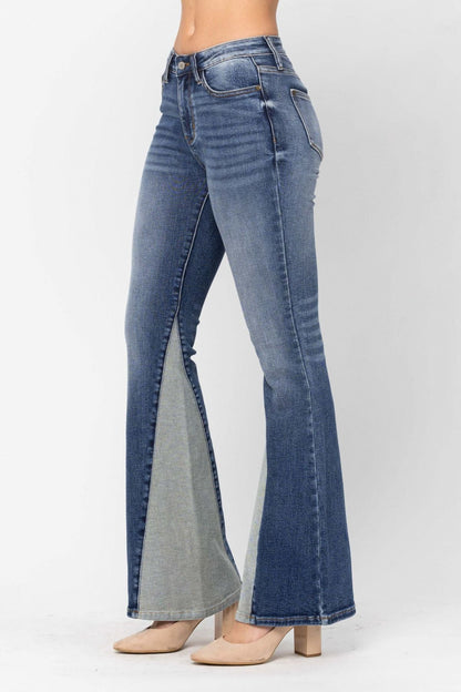 Judy Blue Mid-Rise Two Tone Panel Flare Jeans