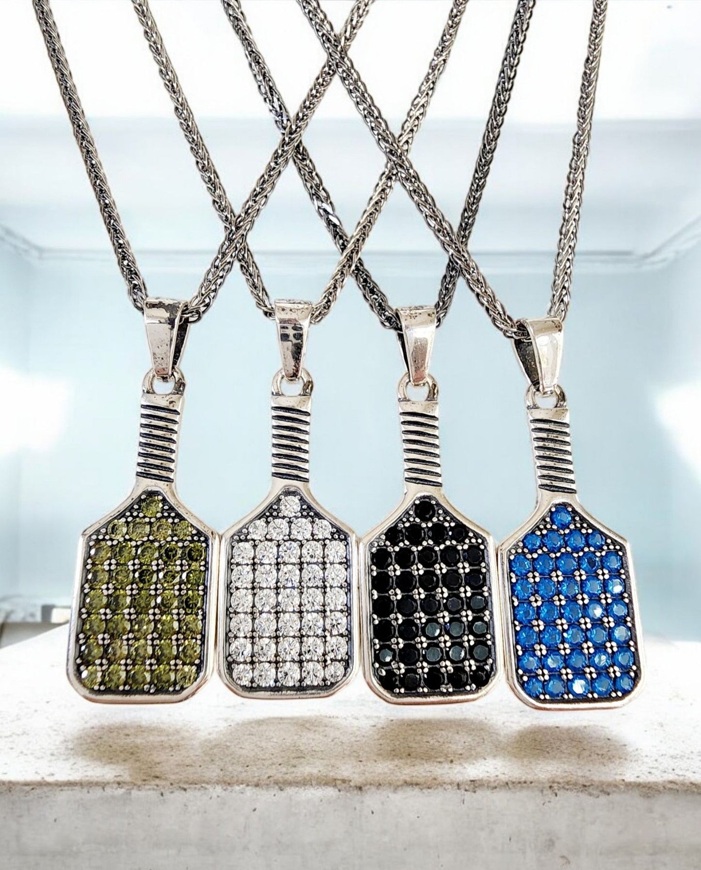 Pickleball Baller Paddle Necklace Silver