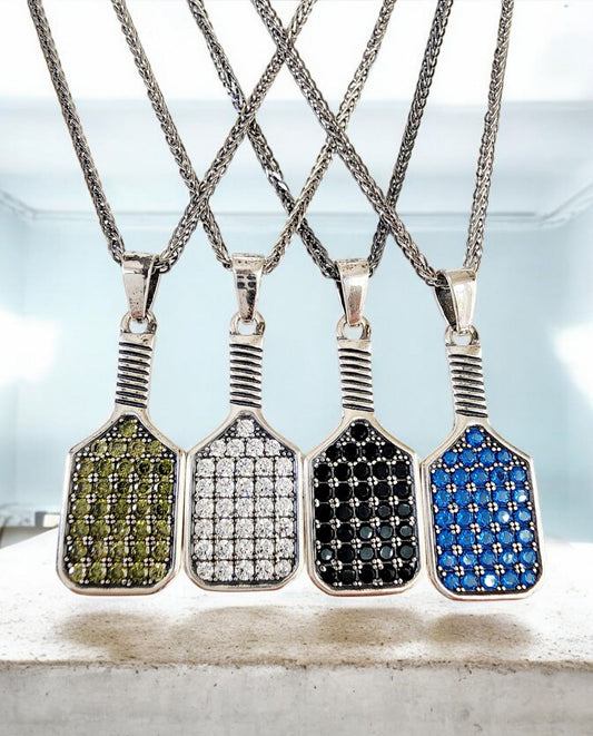 Pickleball Baller Paddle Necklace Silver