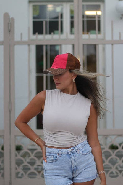 Red and Brown Hat: Multi / One Size