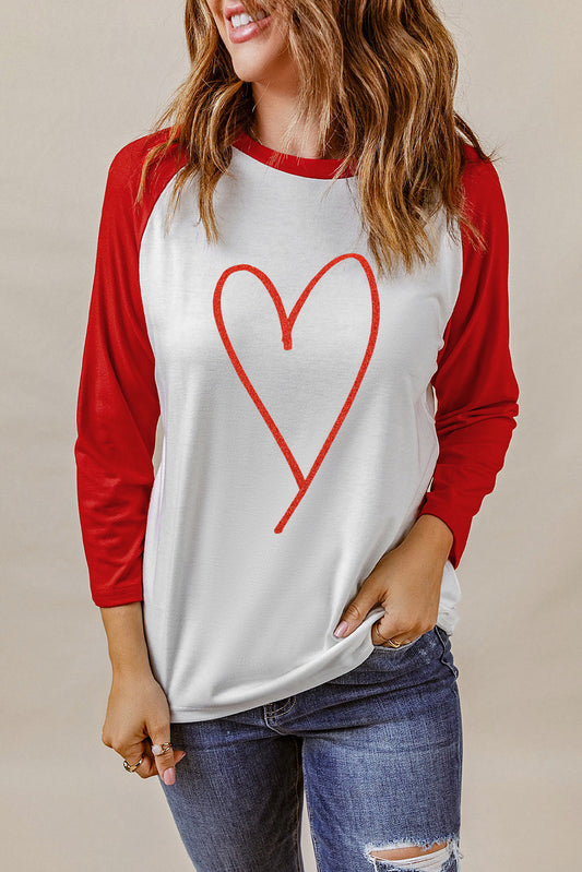 Contrast Baseball Sleeve Heart Graphic Top - ONLINE EXCLUSIVE!