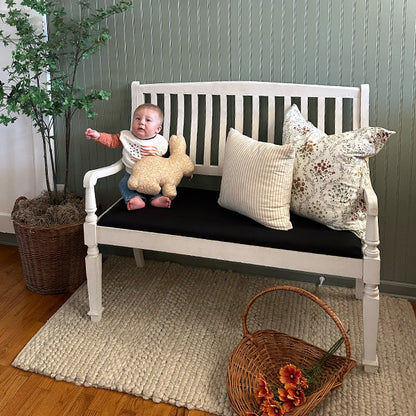 Vintage-Inspired Wooden Bench with Upholstered Seat