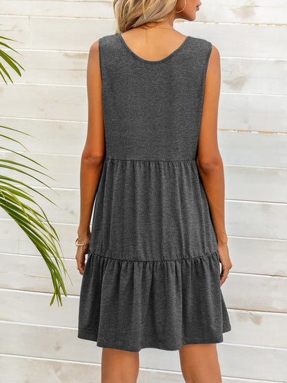 Round Neck Sleeveless Tiered Dress