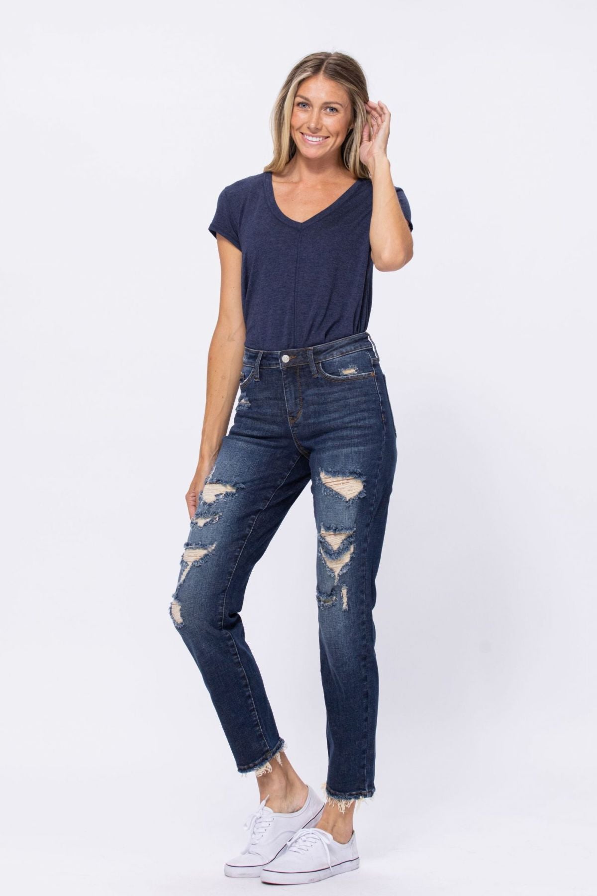 Judy Blue Mid-Rise Distressed Boyfriend Jeans