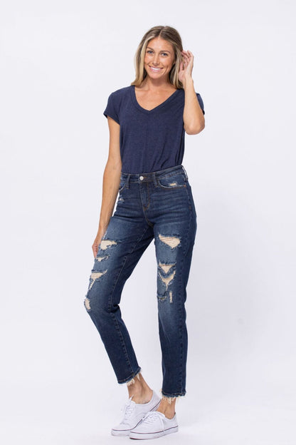 Judy Blue Mid-Rise Distressed Boyfriend Jeans