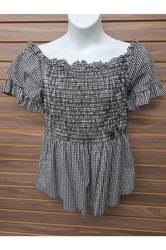 Black & White Gingham Ruched Chest