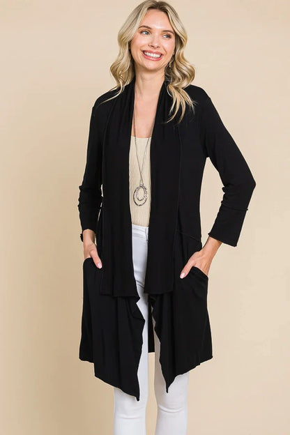 Black Drape Detail Half Duster Solid Cardigan