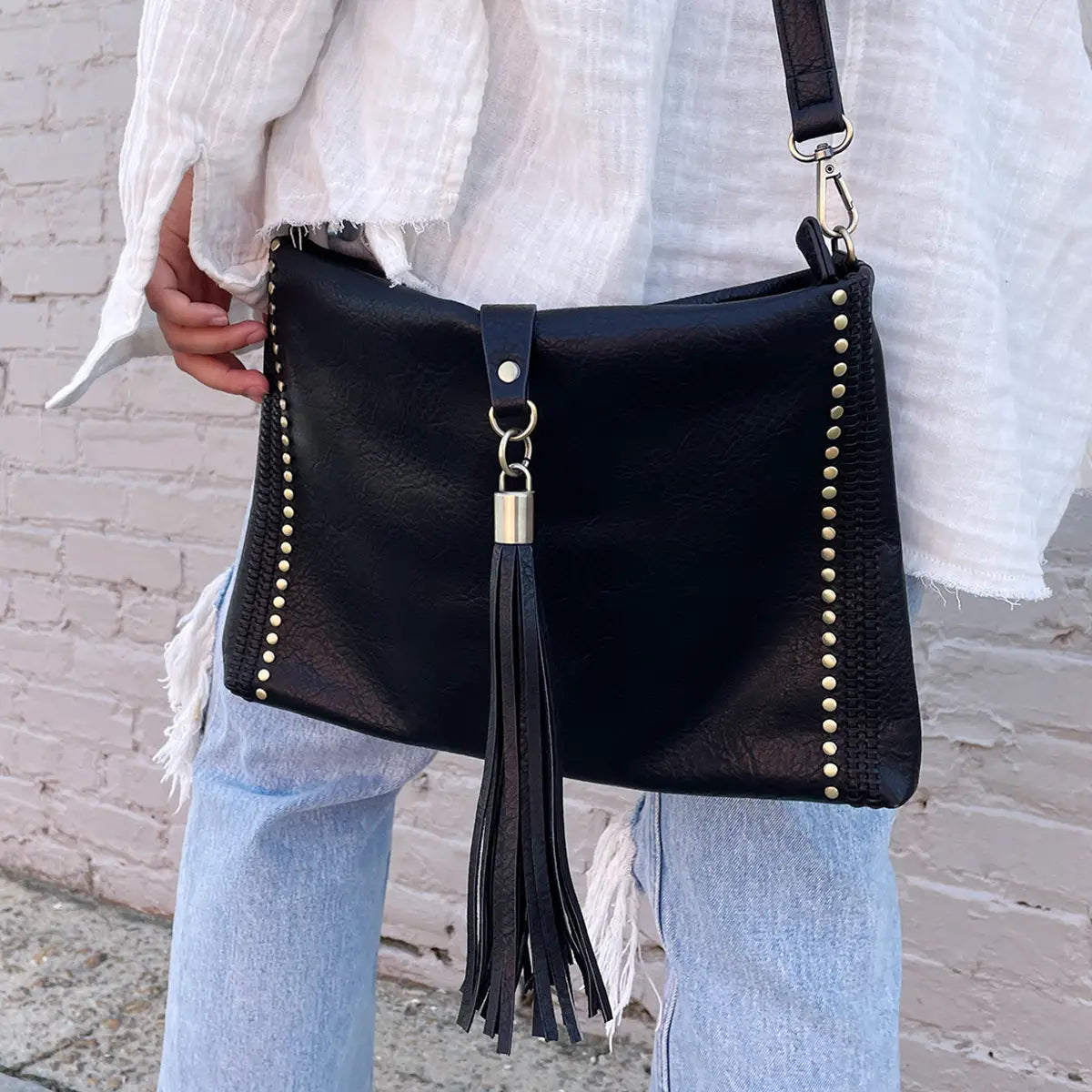 Jen & Co Black Marie Crossbody with Grommet Details