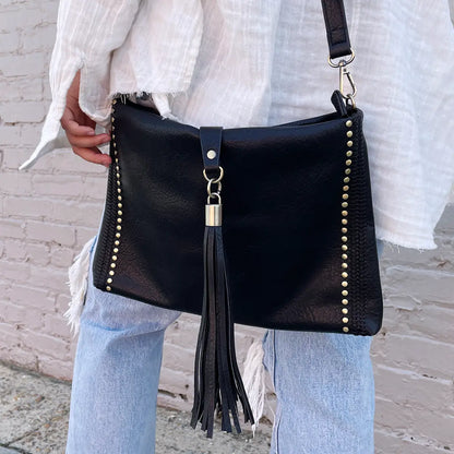 Jen & Co Black Marie Crossbody with Grommet Details