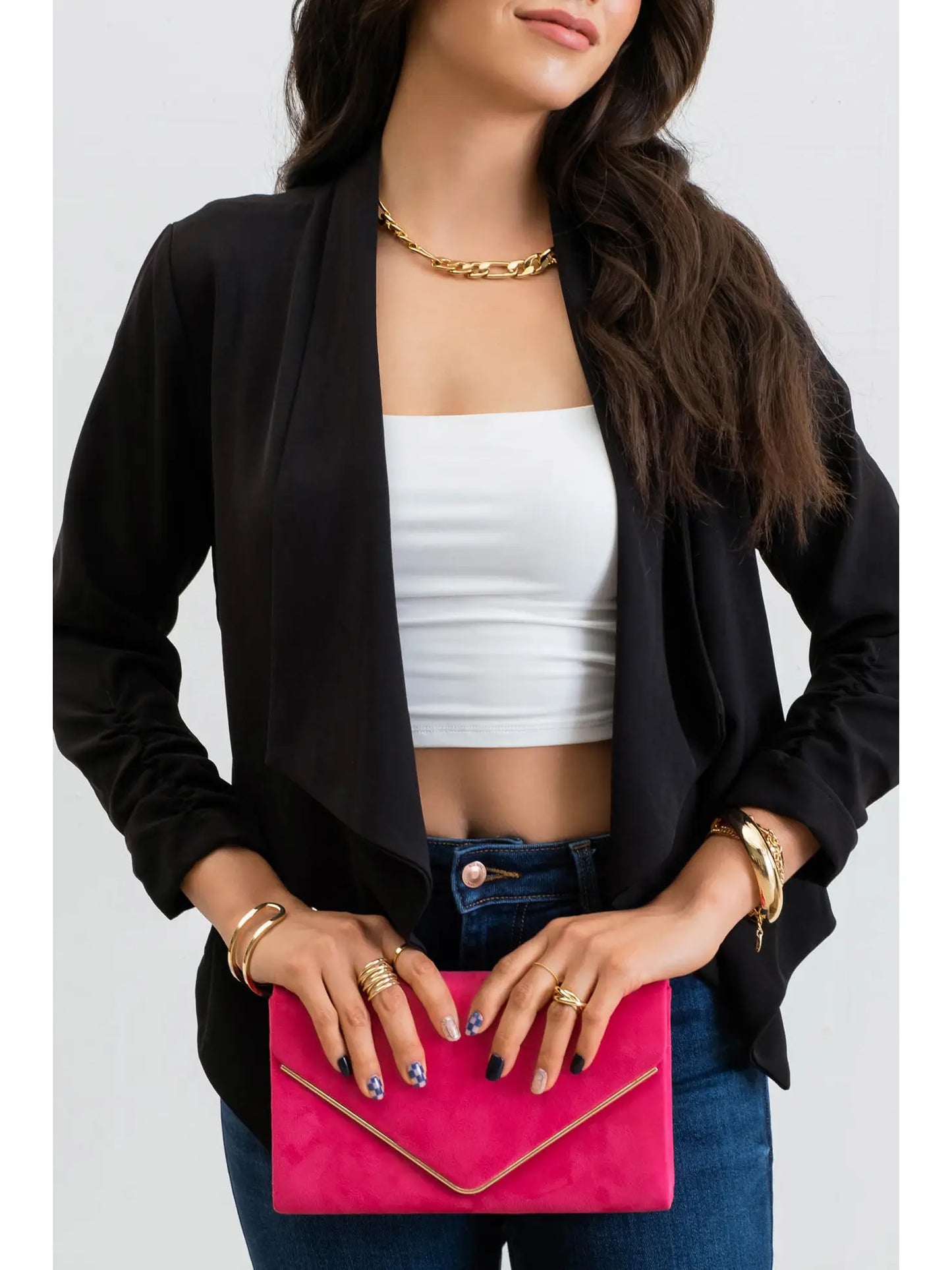Rouched Sleeve Open Blazer