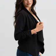 Rouched Sleeve Open Blazer