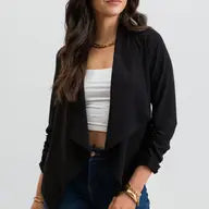 Rouched Sleeve Open Blazer