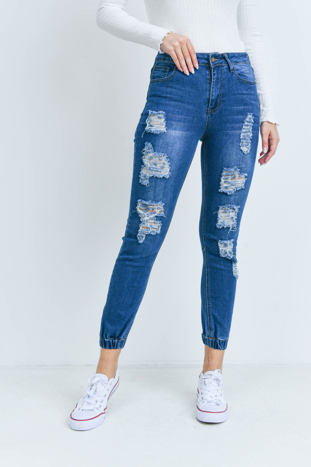 Distressed Cinched Ankle Jeans