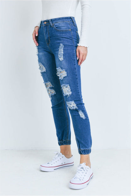 Distressed Cinched Ankle Jeans
