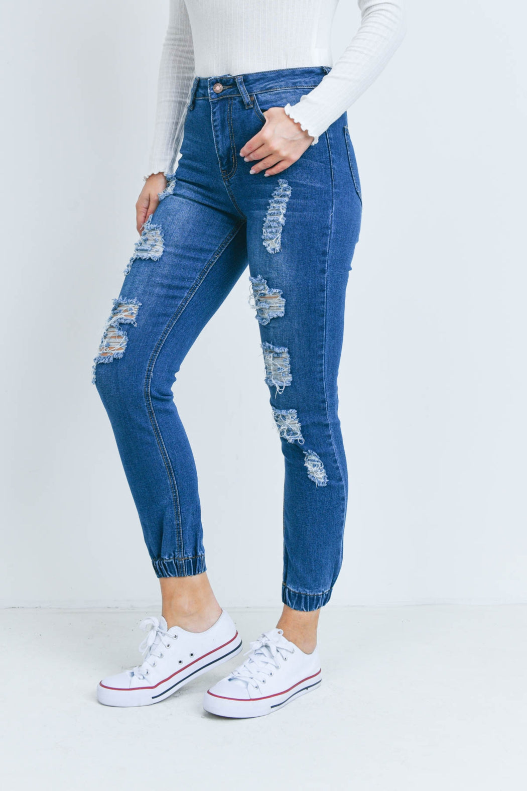 Distressed Cinched Ankle Jeans