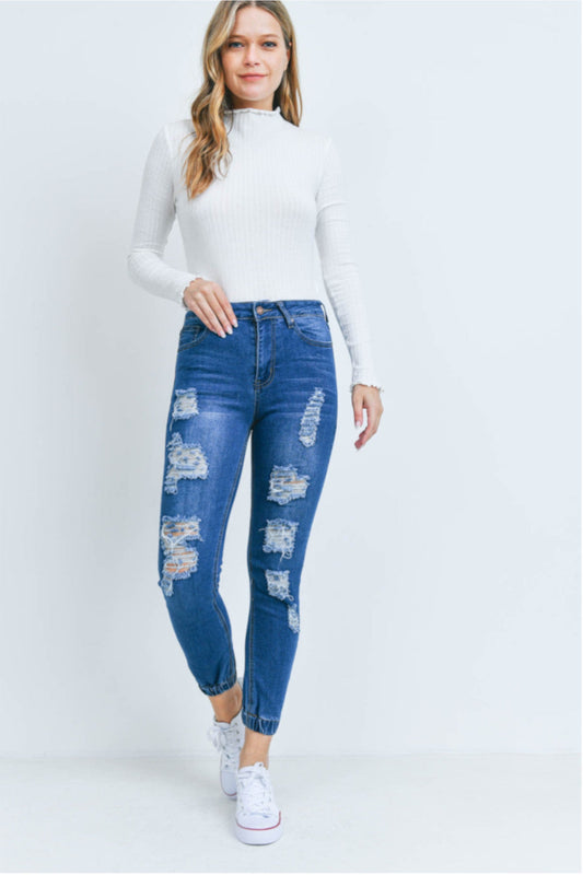 Distressed Cinched Ankle Jeans