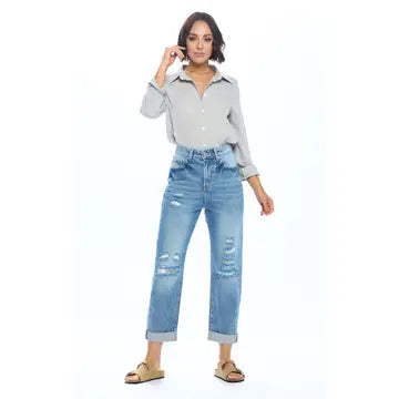 High Rise Ripped Boyfriend Jeans