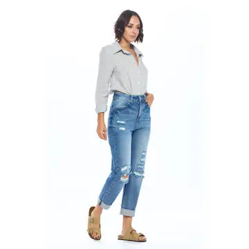 High Rise Ripped Boyfriend Jeans