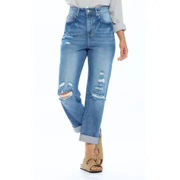 High Rise Ripped Boyfriend Jeans