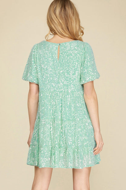 Bubble-sleeve sequin dress