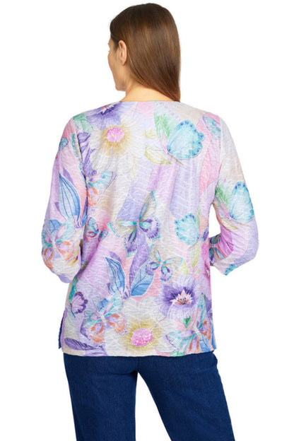 Butterfly Colorblock Split Neck Top