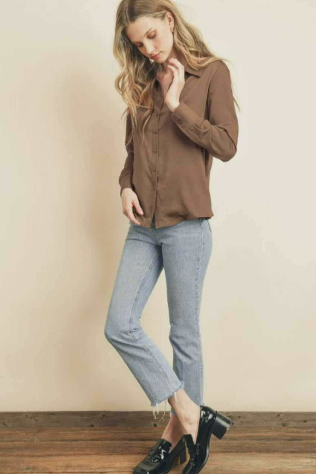 Button Down Satin Slim Shirt